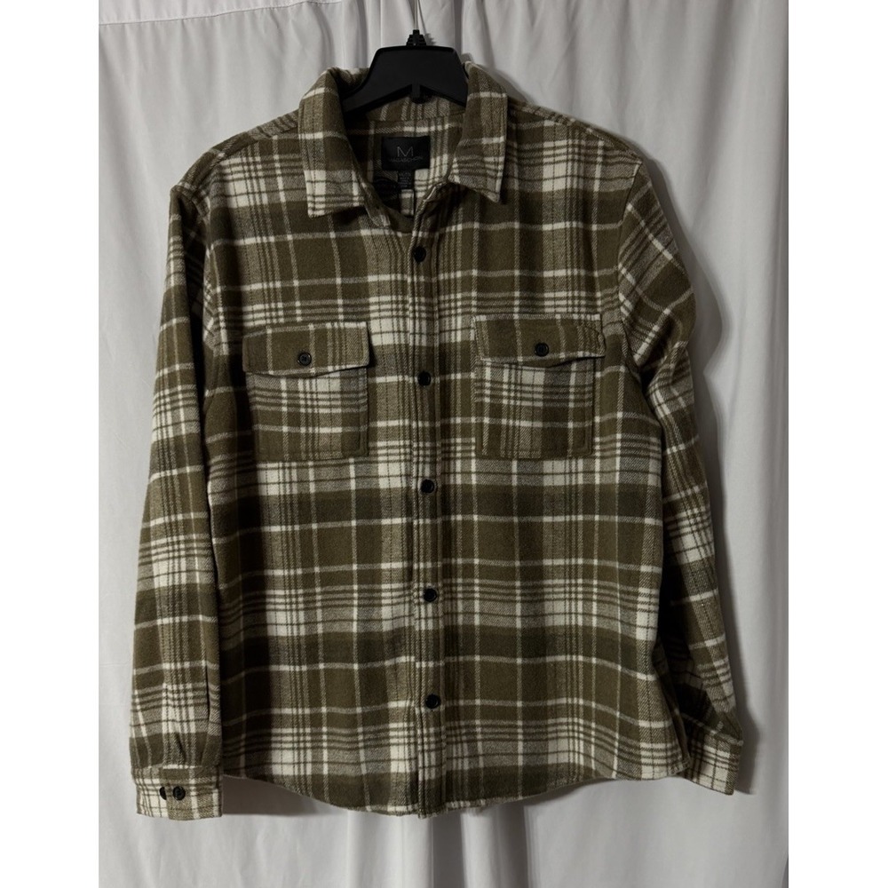 NWT Magaschoni Mens Long Sleeve Wool Blend Heavy Plaid Button Shirt Size 2XL